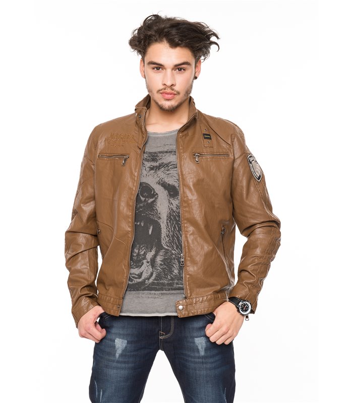 Herren Bikerjacke aus Kunstleder Übergangsjacke Herrenjacke Lederjacke