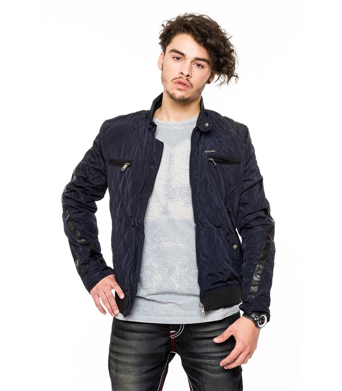 Herren Übergangs Jacke gerippter Kragen Herrenjacke Stepp Schwarz Navy