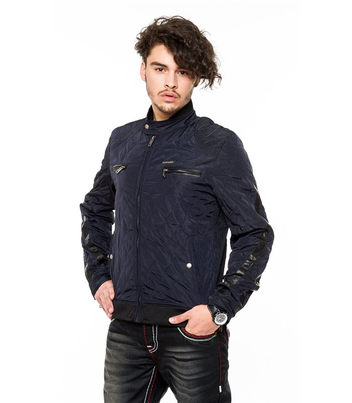Herren Übergangs Jacke gerippter Kragen Herrenjacke Stepp Schwarz Navy