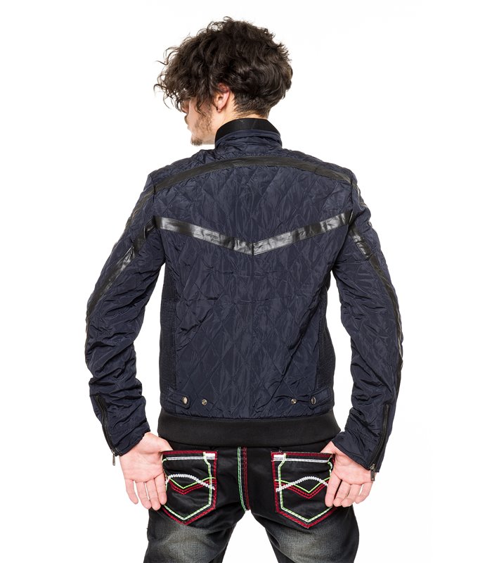 Herren Übergangs Jacke gerippter Kragen Herrenjacke Stepp Schwarz Navy
