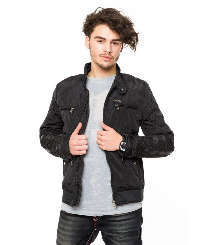 Herren Übergangs Jacke gerippter Kragen Herrenjacke Stepp Schwarz Navy