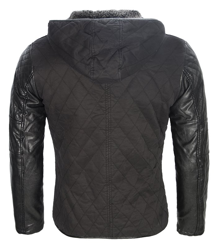 Herren Jacke Kapuze Winterjacke Kunstleder Ärmel gefüttert warm Outdoor H-063