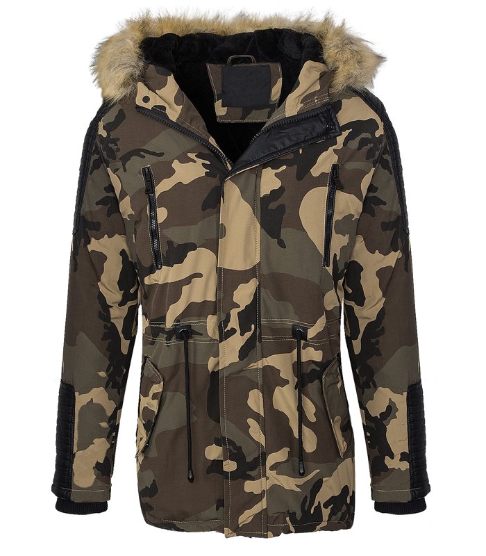 Herren Winter Parka Mantel Jacke Kapuze Teddyfell H-133