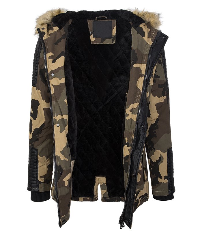 Herren Winter Parka Mantel Jacke Kapuze Teddyfell H-133