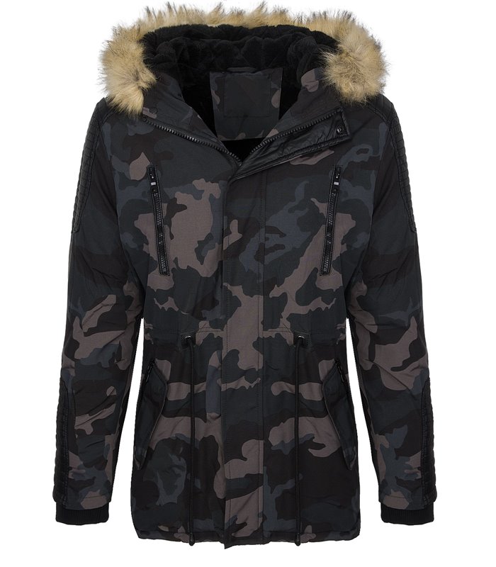Herren Winter Parka Mantel Jacke Kapuze Teddyfell H-133