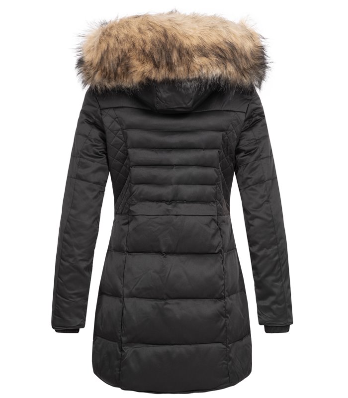 Damen Winter Mantel mit Kapuze Kunstfellkragen D-426