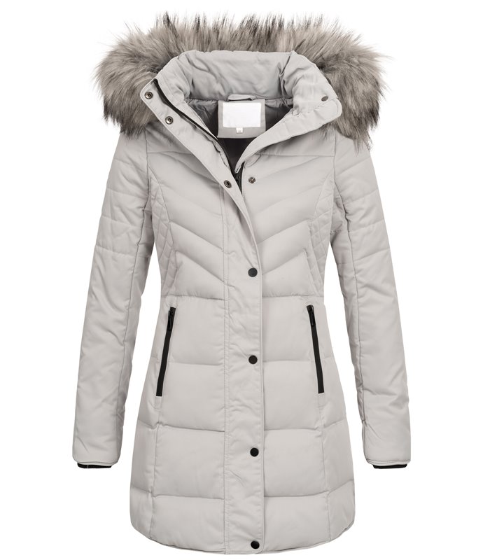 Damen Winter Mantel mit Kapuze Kunstfellkragen D-426