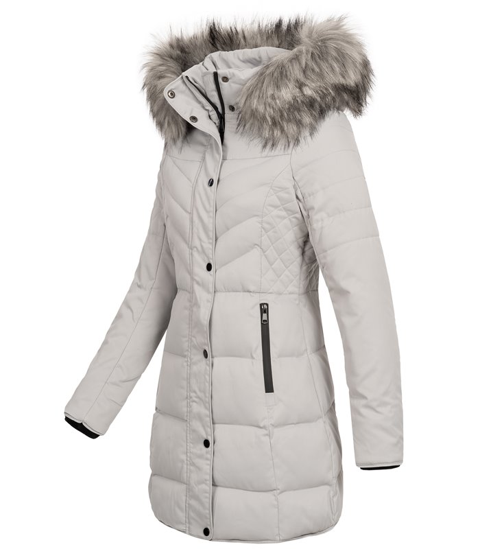 Damen Winter Mantel mit Kapuze Kunstfellkragen D-426