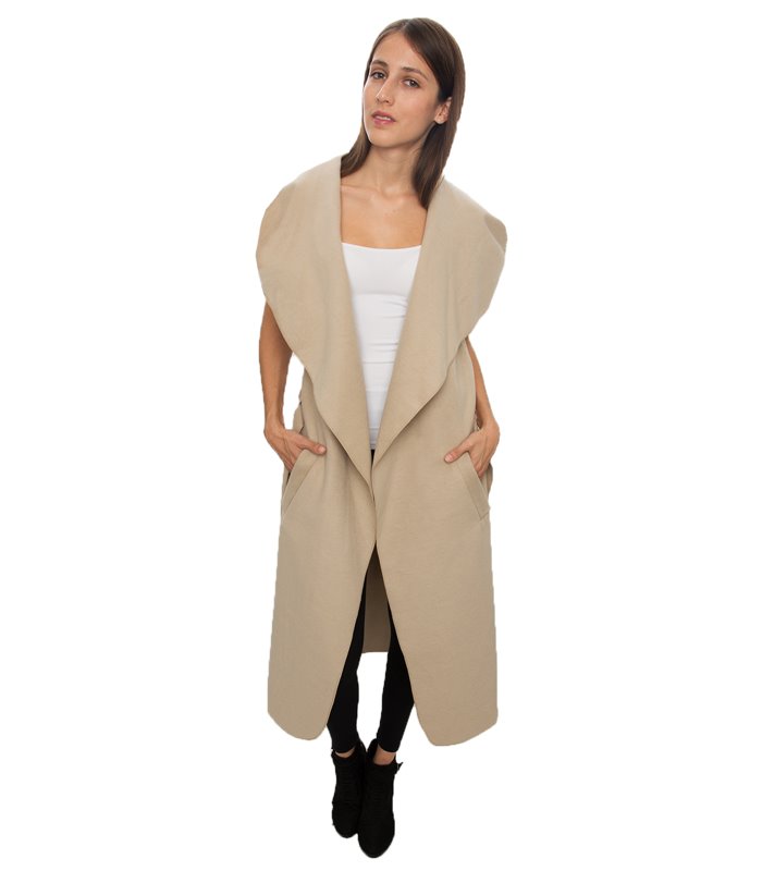 Damen Mantel Blogger Wasserfall Kragen Übergangs Jacke mit Gürtel One Size D-58