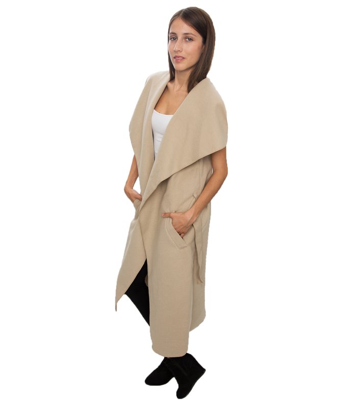 Damen Mantel Blogger Wasserfall Kragen Übergangs Jacke mit Gürtel One Size D-58