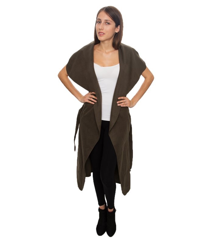 Damen Mantel Blogger Wasserfall Kragen Übergangs Jacke mit Gürtel One Size D-58