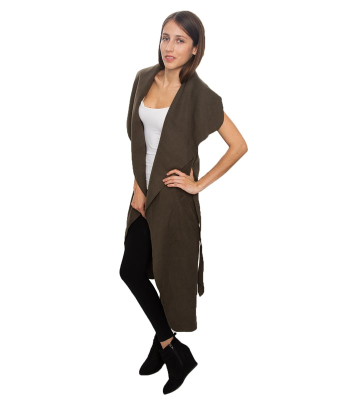 Damen Mantel Blogger Wasserfall Kragen Übergangs Jacke mit Gürtel One Size D-58