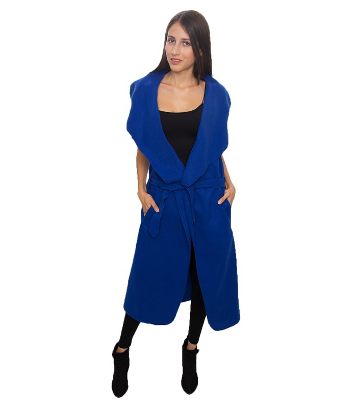Damen Mantel Blogger Wasserfall Kragen Übergangs Jacke mit Gürtel One Size D-58