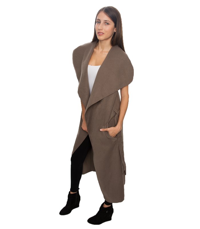 Damen Mantel Blogger Wasserfall Kragen Übergangs Jacke mit Gürtel One Size D-58