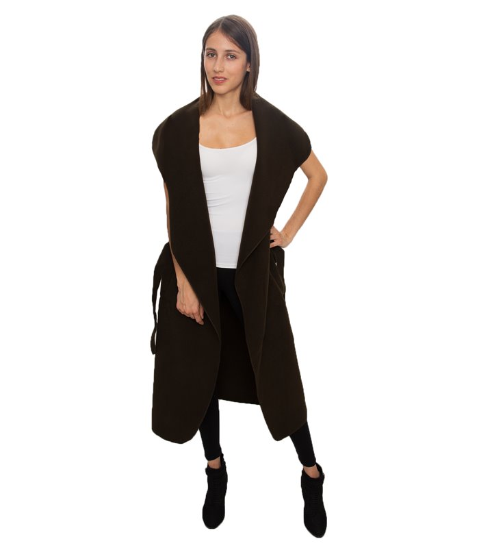 Damen Mantel Blogger Wasserfall Kragen Übergangs Jacke mit Gürtel One Size D-58