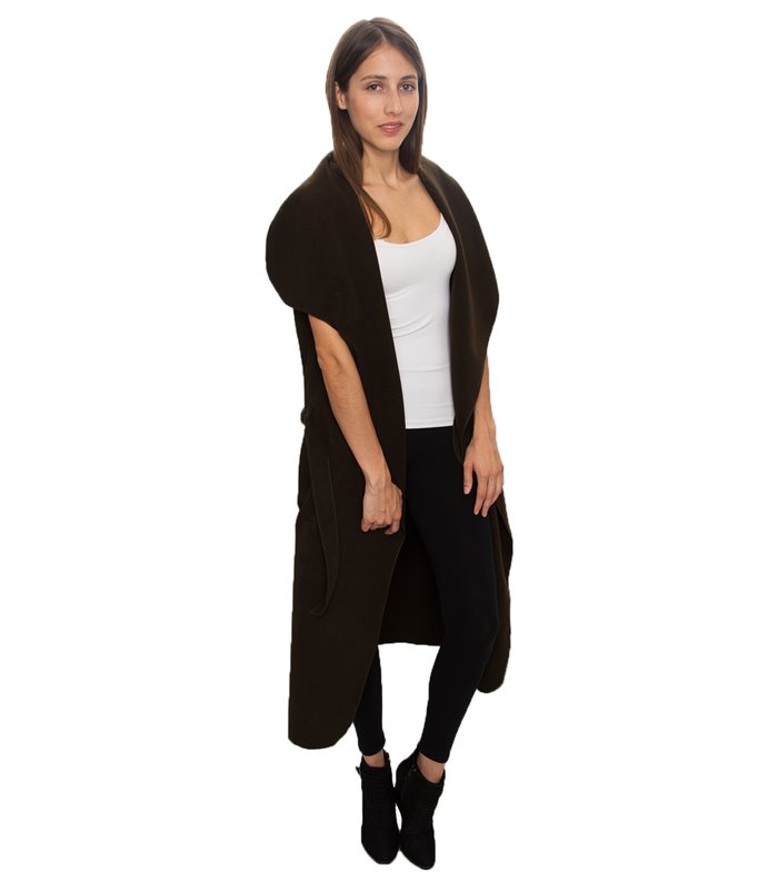 Damen Mantel Blogger Wasserfall Kragen Übergangs Jacke mit Gürtel One Size D-58