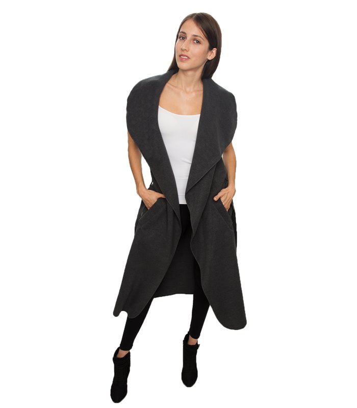 Damen Mantel Blogger Wasserfall Kragen Übergangs Jacke mit Gürtel One Size D-58