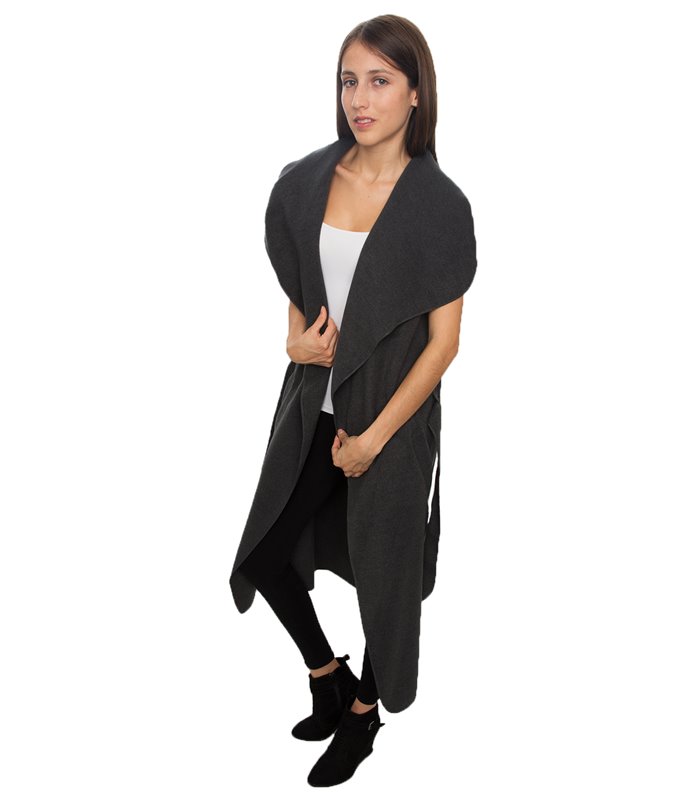 Damen Mantel Blogger Wasserfall Kragen Übergangs Jacke mit Gürtel One Size D-58
