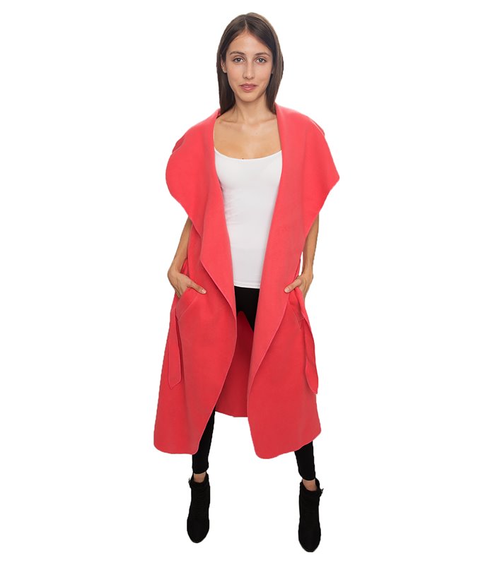 Damen Mantel Blogger Wasserfall Kragen Übergangs Jacke mit Gürtel One Size D-58