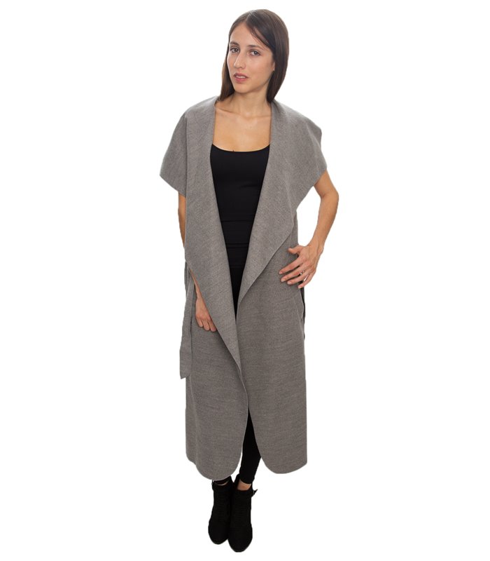 Damen Mantel Blogger Wasserfall Kragen Übergangs Jacke mit Gürtel One Size D-58