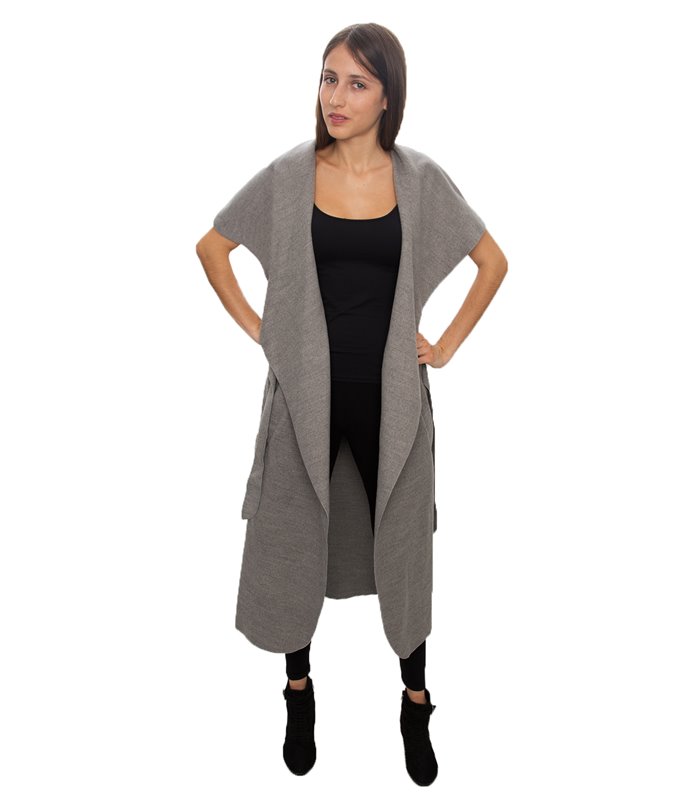 Damen Mantel Blogger Wasserfall Kragen Übergangs Jacke mit Gürtel One Size D-58
