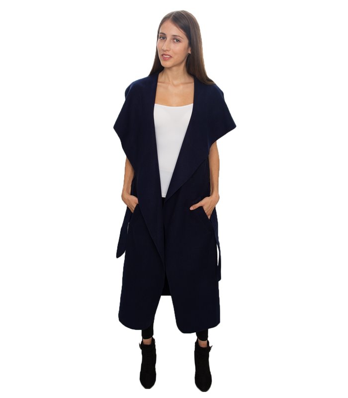 Damen Mantel Blogger Wasserfall Kragen Übergangs Jacke mit Gürtel One Size D-58