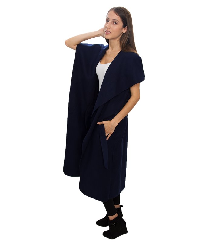 Damen Mantel Blogger Wasserfall Kragen Übergangs Jacke mit Gürtel One Size D-58