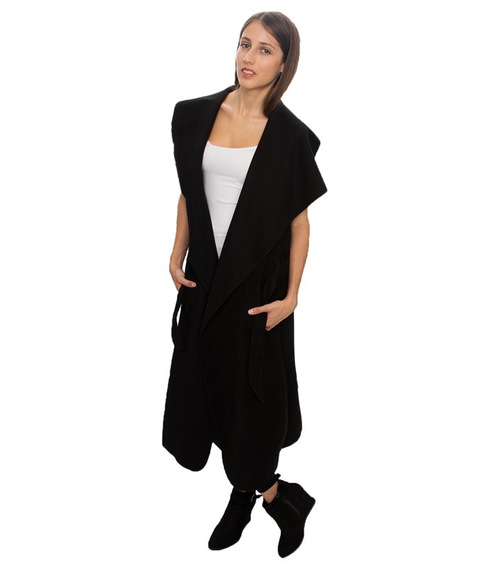 Damen Mantel Blogger Wasserfall Kragen Übergangs Jacke mit Gürtel One Size D-58