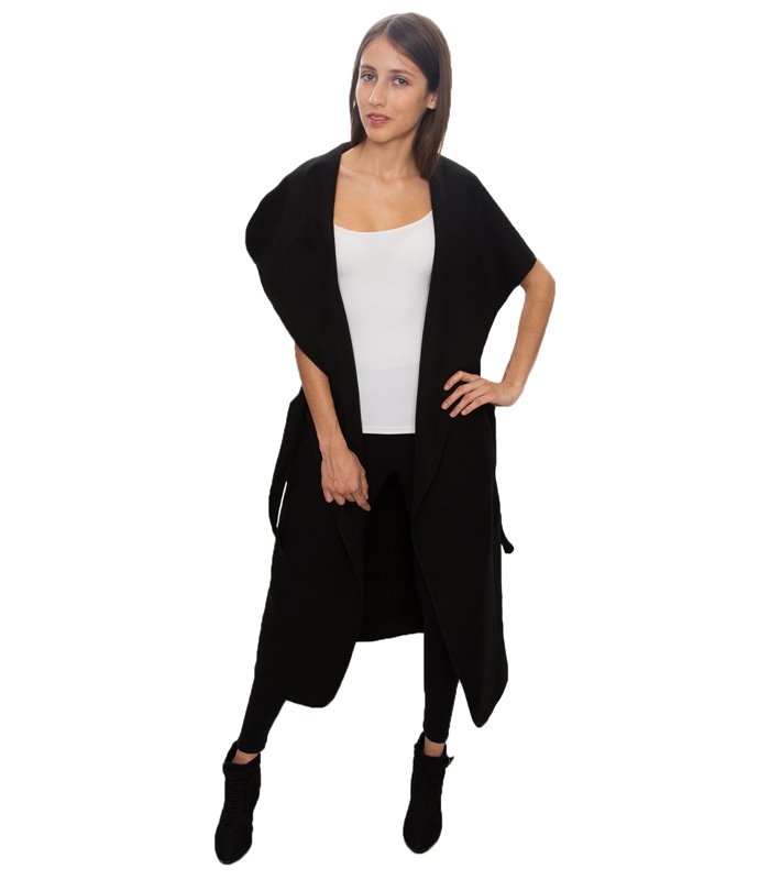 Damen Mantel Blogger Wasserfall Kragen Übergangs Jacke mit Gürtel One Size D-58