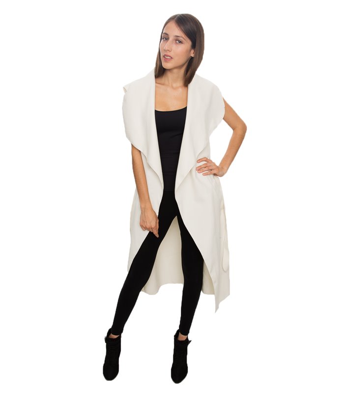 Damen Mantel Blogger Wasserfall Kragen Übergangs Jacke mit Gürtel One Size D-58