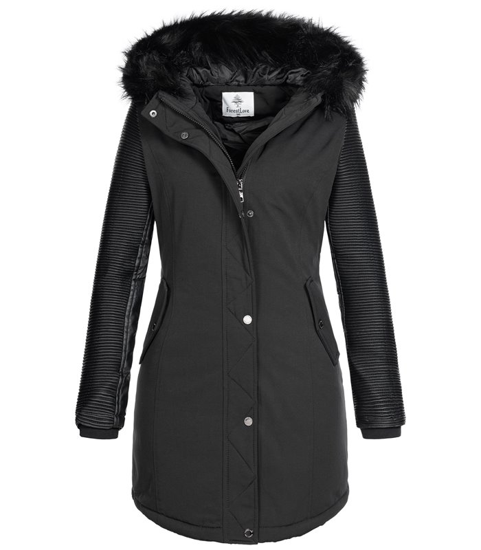 Damen Jacke Winterjacke Parka mit Kunstlederärmel D-347