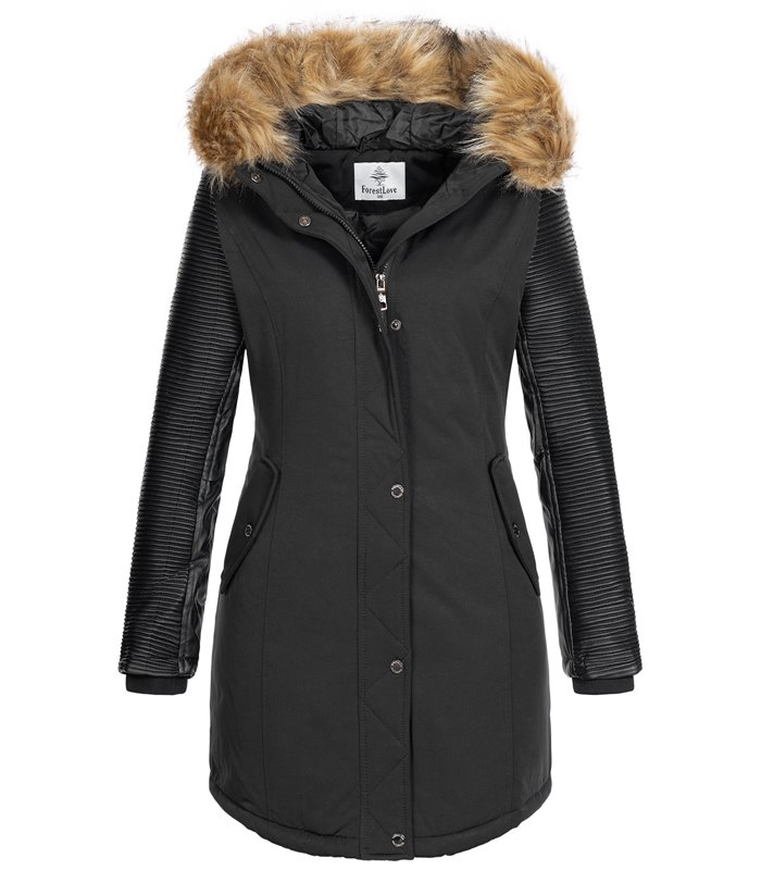 Damen Jacke Winterjacke Parka mit Kunstlederärmel D-347