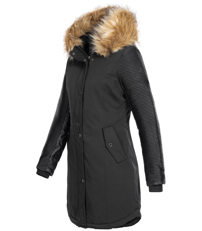 Damen Jacke Winterjacke Parka mit Kunstlederärmel D-347
