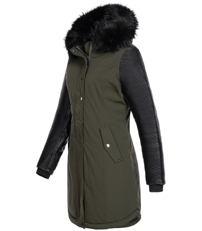 Damen Jacke Winterjacke Parka mit Kunstlederärmel D-347
