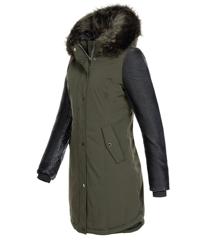 Damen Jacke Winterjacke Parka mit Kunstlederärmel D-347